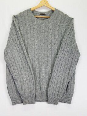 J. McLaughlin Men XL Gray Cashmere Cable Knit Pullover Sweater Luxury Classic